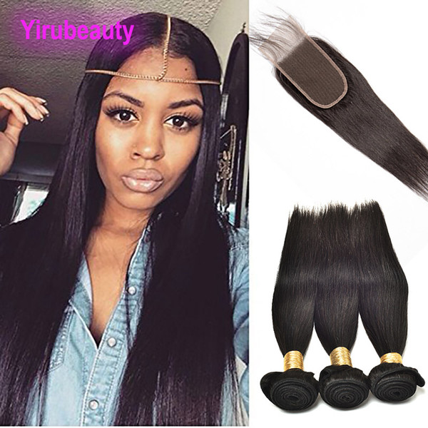 Malaysian Human Hair 3 Bundles With 3X6 Lace Closure Middle Part Remy Hair Extensions Natural Color Hair Wefts With 3 By 6 Closure