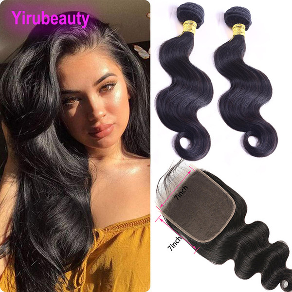 Brazilian Virgin Hair 2 Bundles With Seven By Seven Lace Closure Body Wave Bundles With 7X7 Closure Natural Color