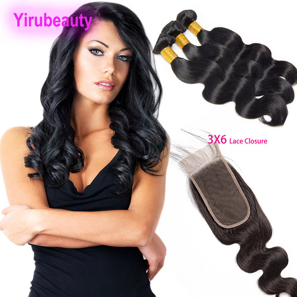 Malaysian Human Hair Bundles With 3X6 Closure With Baby Hair Extensions 95-100g/piece Body Wave Hair Wefts With 3 By 6 Closure