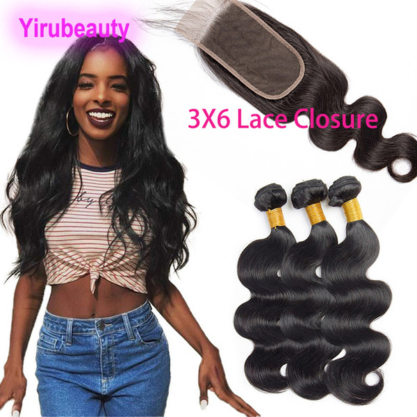 Brazilian Virgin Hair Body Wave Bundles With 3X6 Lace Closure 4 Pieces One Set Body Wave Human Hair Wefts With Three By Six Closure