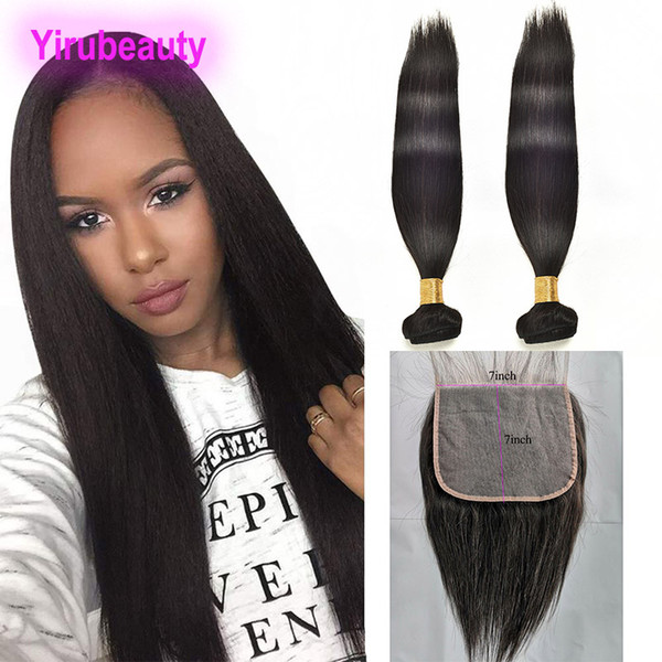 Indian Raw Human Hair Unprocessed Straight Hair Extensions With 7X7 Lace Closure Straight Indian Virgin Hair Wefts With 7 By 7 Closures