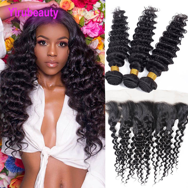 Malaysian Virgin Hair Deep Wave 3 Bundles With 13X4 Lace Frontal With Baby Hair Natural Color 100% Human Hair Wholesale