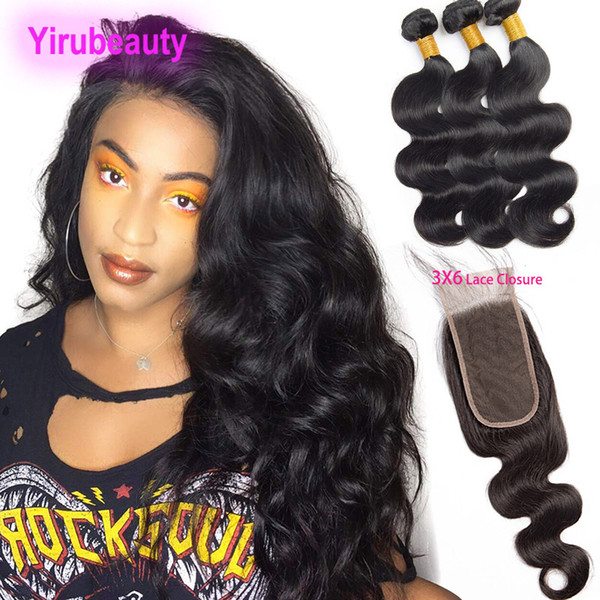 Peruvian Virgin Hair 3 Bundles With 3X6 Lace Closure Body Wave 100% Human Hair Wefts With 3 By 6 Closure