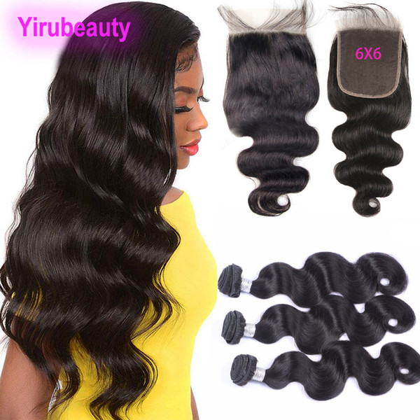 Malaysian Virgin Hair 3 Bundles With 6X6 Lace Closure Body Wave Human Hair Wefts With Closure Middle Three Free Part Body Wave Bundles 8-28