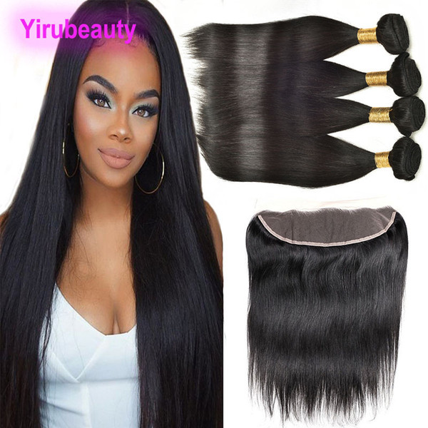 Peruvian Virgin Hair 13x4 Lace Frontal With 4 Bundles 8-28inch Human Haiir Straight Wholesale Hair Wefts With Baby Hair Closure