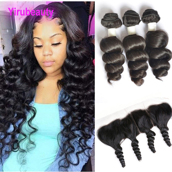 Brazilian Virgin Hair Extensions 3 Bundles With 13X4 Lace Frontal Loose Wave 100% Human Hair Wefts With 13 By 4 Frontal Free Part