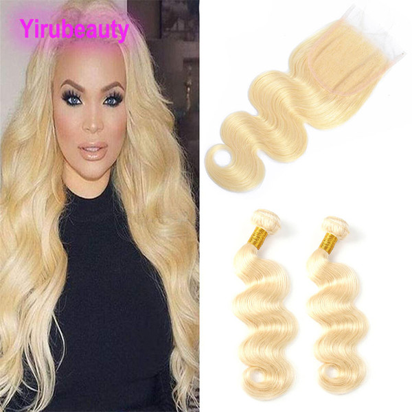 Malaysian Human Hair Yirubeauty Body Wave Bundles With 4X4 Lace Closure With Baby Hair Extensions 8-30inch Blonde 613# Body Wave 4 By 4