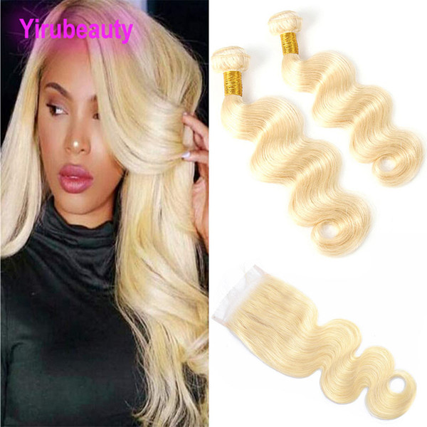 Peruvian Human Hair 2 Bundles With 4X4 Lace Closure With Baby Hair Yirubeauty 613# Blonde Body Wave Hair Products With Lace Closure 8-30inch