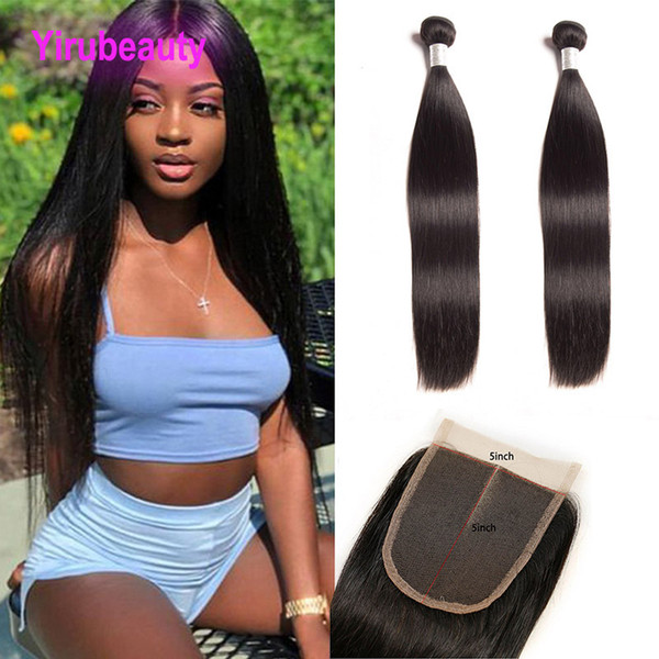 Virgin Raw Indian Hair 2 Bundles With 5X5 Lace Closure 8-30inch Natural Color Straight Human Hair Bundles With 5*5 Lace Size Cheap Hair Weft