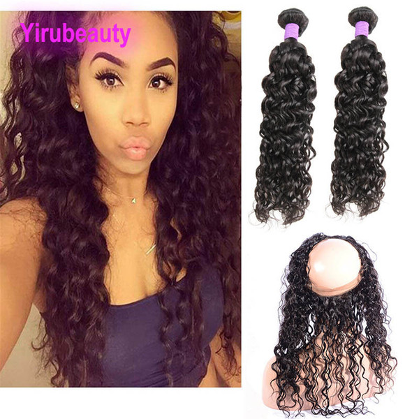 Malaysian Virgin Human Hair Extensions With 360 Lace Frontal Water Wave Bundles With Lace Frontal Closure 8-30inch Pre Plucked Hair Wefts