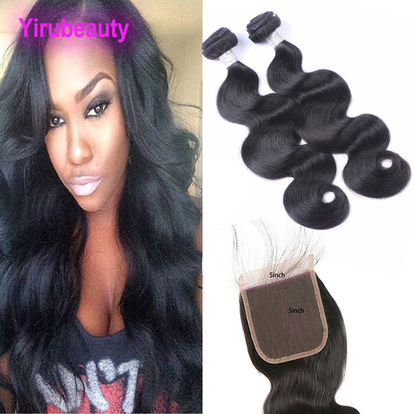 Brazilian Unprocessed Human Hair 2 Bundles With 5X5 Lace Closure Middle Three Free Part Body Wave Hair Extensions Wefts With Closure 3Pieces