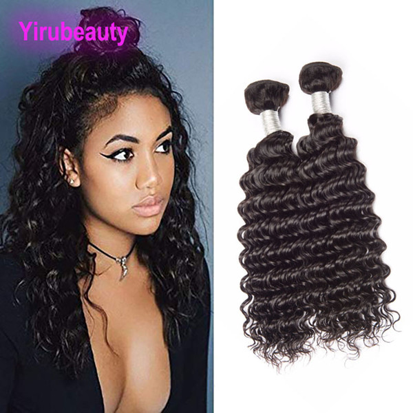 9A Malaysian Human Hair Bundles Mink Hair Extensions Two Pieces 2 Bundles Deep Wave Hair Extensions Weaves Double Wefts Natural Black