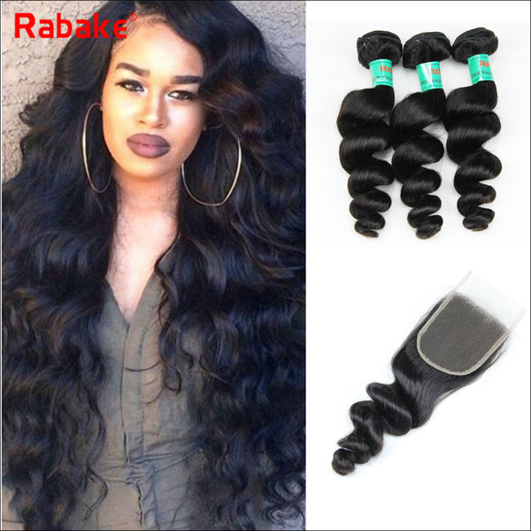 Rabake Loose Wave Brazilian Virgin Hair Weave Bundles With Top Lace Closure 5x5 Swiss Lace Best Human Hair Extensions Wholesale Cheap Price