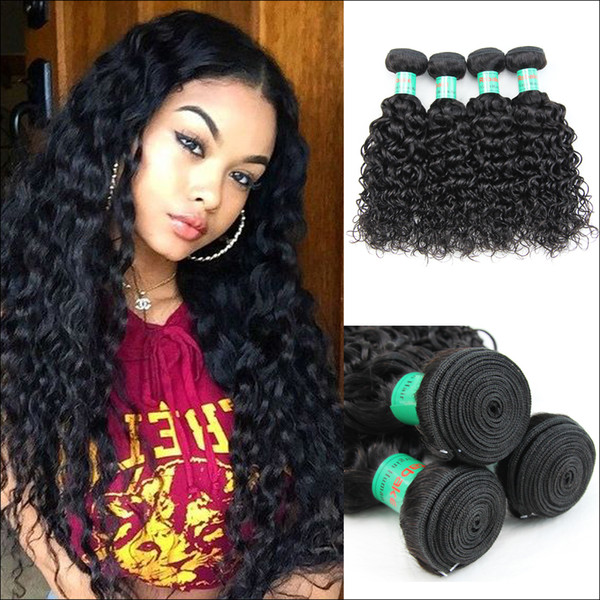 Rabake Brazilian Water Wave 3 Bundles with Lace Frontal Closure Pre Plucked Virgin Water Wave Weave Hair Bundles with 13x4 Closure