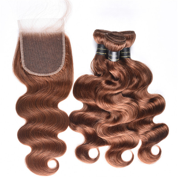 Peruvian Virgin Hair Body Wave Bundles With Closure 9A Peruvian Body Wave Bundles With Closure COLOR 30# Light Brown Human Hair Extension