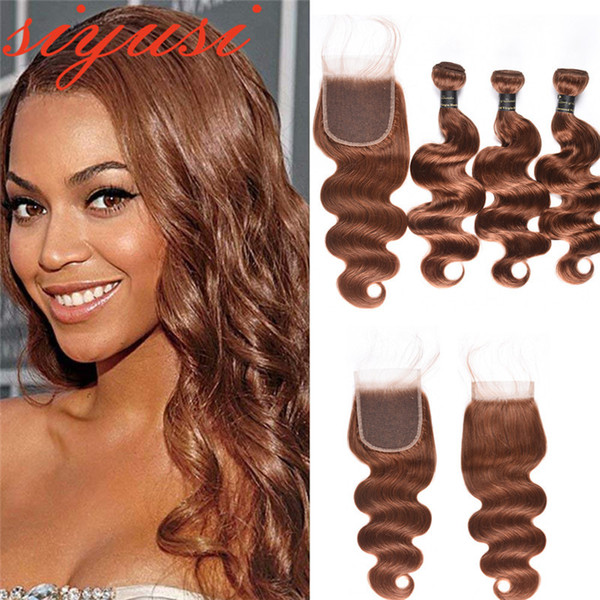 9A Brazilian Body Wave Virgin Hair Weaves With 4x4 Lace Closure Color 30# 27# Unprocessed Remy Human Hair Double Weft With Closure