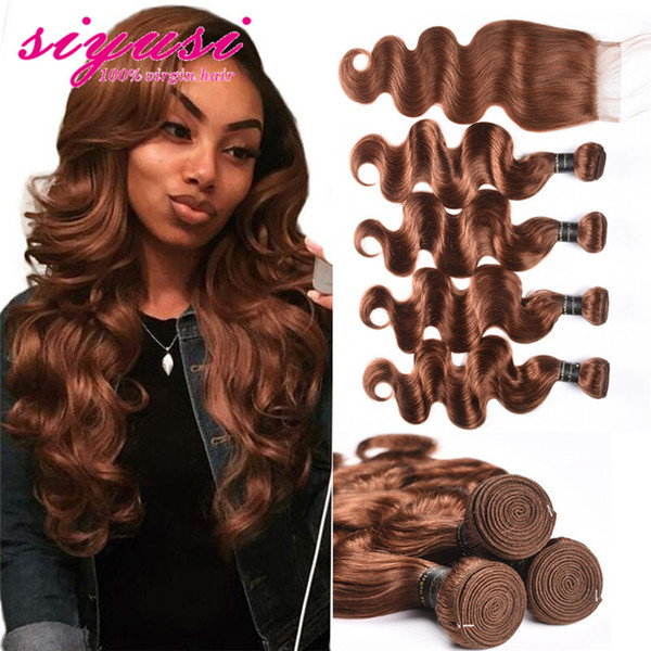 9A Brazilian Body Wave 3/4 Bundles With Closure Color 30# Brazilian Human Hair Weave With Closure Brazilian Virgin Hair With Lace Closure