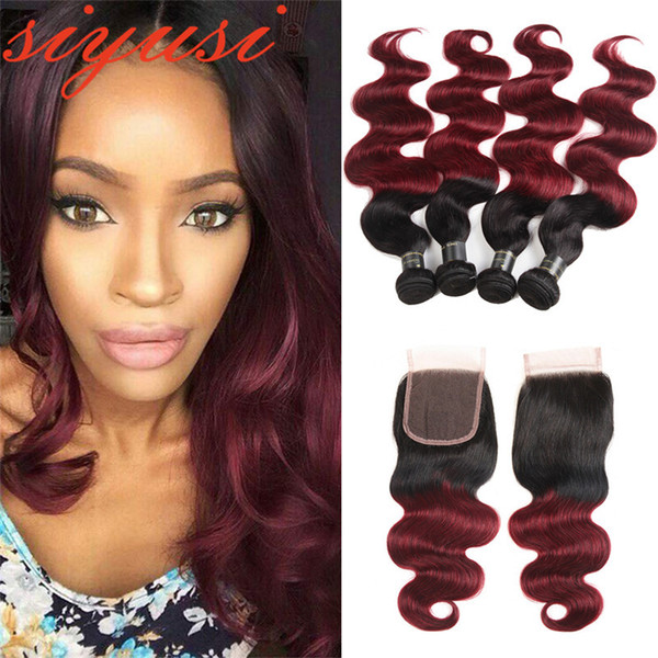 Brazilian Virgin Hair Weave 3/4 Bundles Burgundy Body Wave Ombre Bundles With Closure T1B/99j Human Hair Blonde bundles With Closure