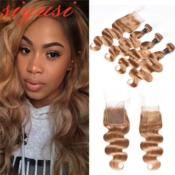 Body Wave 99j# Burgundy Virgin Hair Indian Human Virgin Hair 27# Honey Blonde With Lace Closure Indian Hair 3/4 Bundles With Closure