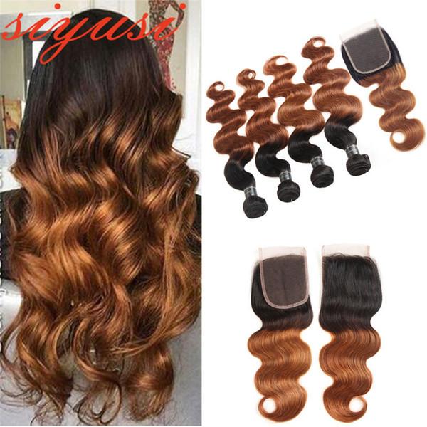 Ombre Peruvian Hair Bundles With Closure Cheap Body Wave 1b/30 1B/27 Bundles With Closure Peruvian Human hair Bundles with Closure