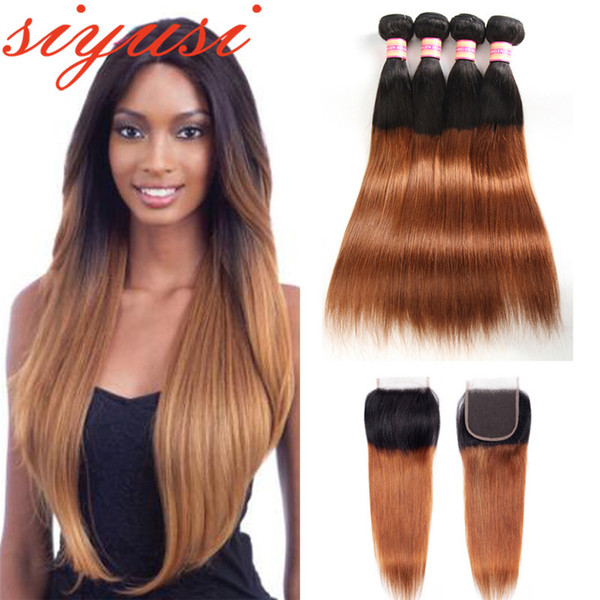 Ombre Malaysian Hair 3 Bundles Straight Body Wave With Closure 1B/30 1B/27 Malaysian Human Hair Weave Bundles With Closure Baby Hair