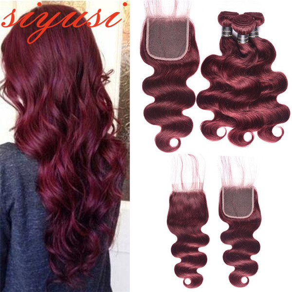 99J/Burgundy Body Wave 3/4 Bundles With Closure Brazilian Hair Weave Bundles With Closure Human Hair Bundles With Closure