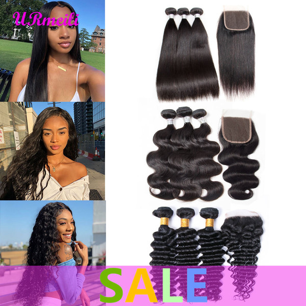 malaysian hair Body Wave Loose Wave deep wave bundles with closure URmeili Virgin Hair Straight Curly Bundles with Closures remy human hair