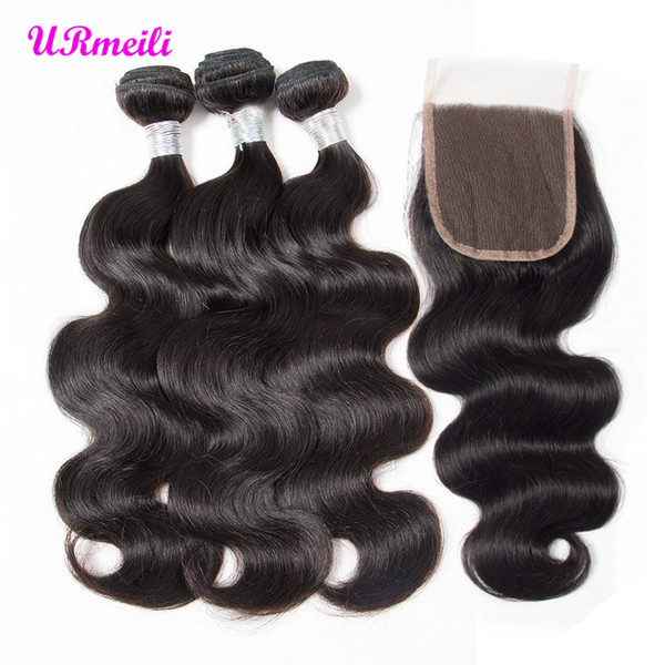 Brazilian Virgin Hair Body Weave 3Bundles With Closure grade 9a hair Body Wave Bundles With Lace Closure Human Hair Weave With Closure