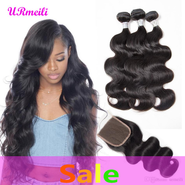 Brazilian Virgin Hair Weave 3 Bundles With Lace Closure Free Part Body Wave Human alipearl Hair Bundles With Closure Non-remy