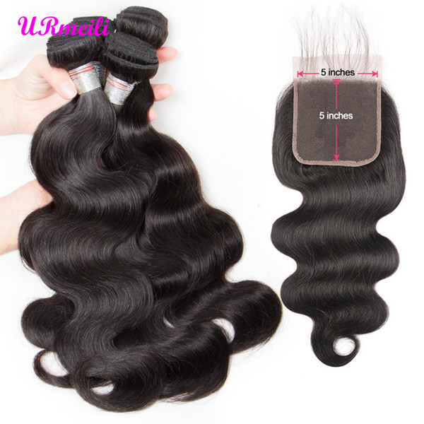 Indian Body Wave Bundles With Closure 5*5 Lace Closure Raw Virgin Indian Hair Weave 4 Bundles With Closure Body Wave Human Remy Hair