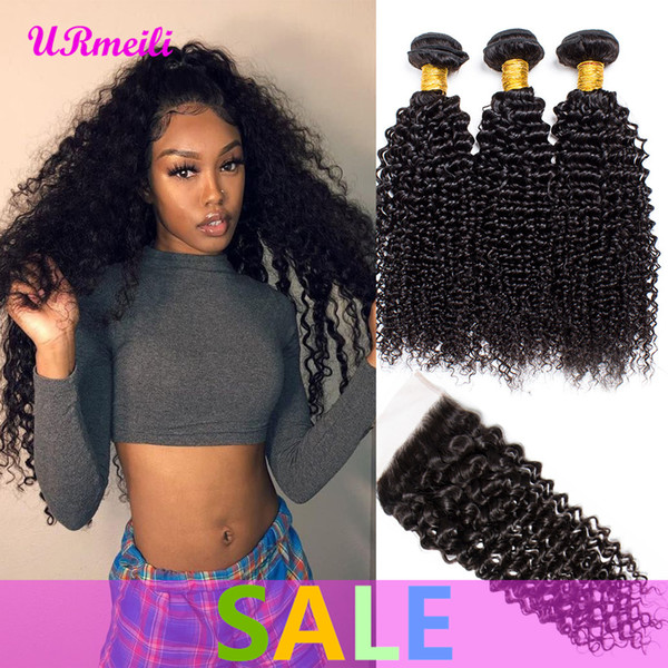 Malaysian Kinky Curly Human Hair Bundles with Closure Curly Human Hair Bundles with Closure DHgate 3 4Bundles Curly Bundles with Closure