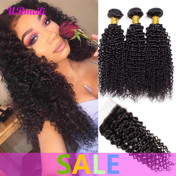 Peruvian Kinky Curly Virgin Hair Bundles With Closure Human Hair Bundles With Closure Remy 10A Peruvian Human Hair Weave Curly Bundles