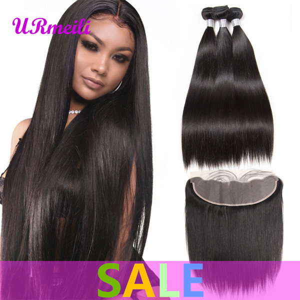 Malaysian Straight Human Hair 3/4 Bundles With Frontal Closure 10A Malaysian Virgin Remy Hair Pre Plucked Lace Frontal Closure With Bundles