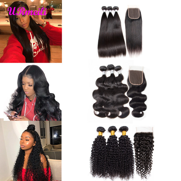 URmeili 10a grade virgin hair Peruvian body wave kinky curly deep wave human hair bundles with closure loose deep wave bundles with closure