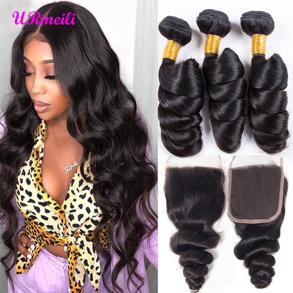 loose wave bundles with closure brazilian hair weave bundles with closure remy wet and wavy human hair bundles with closure