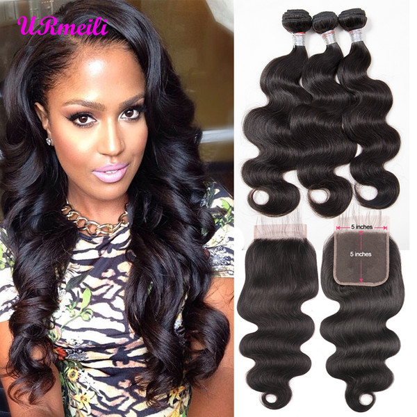 Peruvian 5x5 Lace Closure With Bundles Body Wave Virgin Hair Weave Bundles With Lace Closure 100% Human Hair Full Head