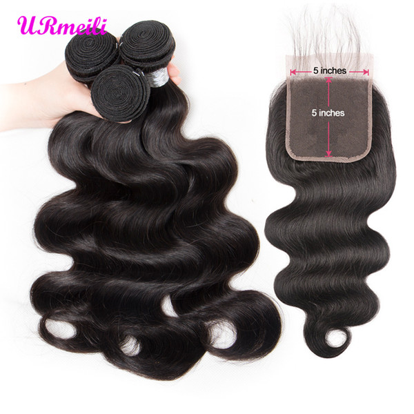 Mongolian Body Wave Bundles With Closure 5*5 Lace Closre Raw Virgin Mongolian Hair Weave 4 Bundles With Closure Body Wave Human Remy Hair