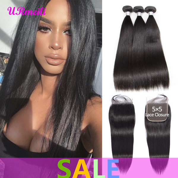 Peruvian 5x5 Lace Closure With Bundles Straight Virgin Hair Weave Bundles With Lace Closure Nice 100% Unprocessed Human Hair Full Head