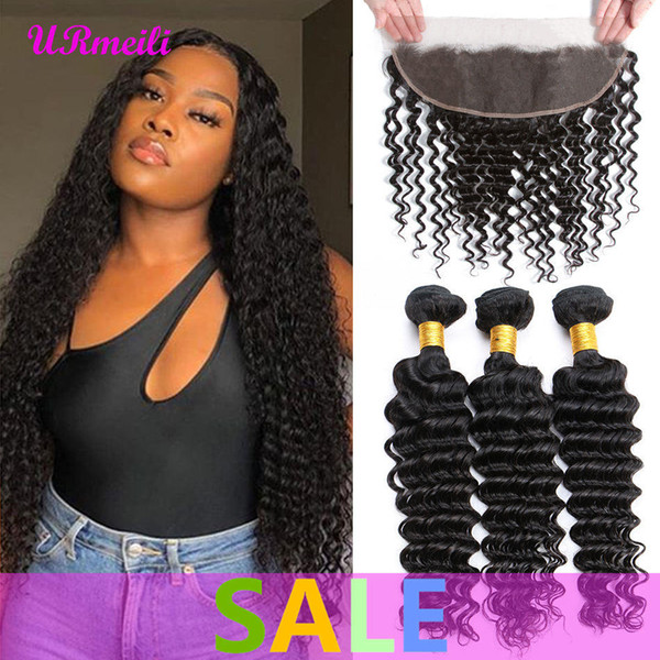 Brazilian Deep Wave Virgin Hair Weave Bundle With Frontal Pre Plucked Lace Frontal Closure With Bundle 7A DHgate Cheap Remy Human Hair Weft