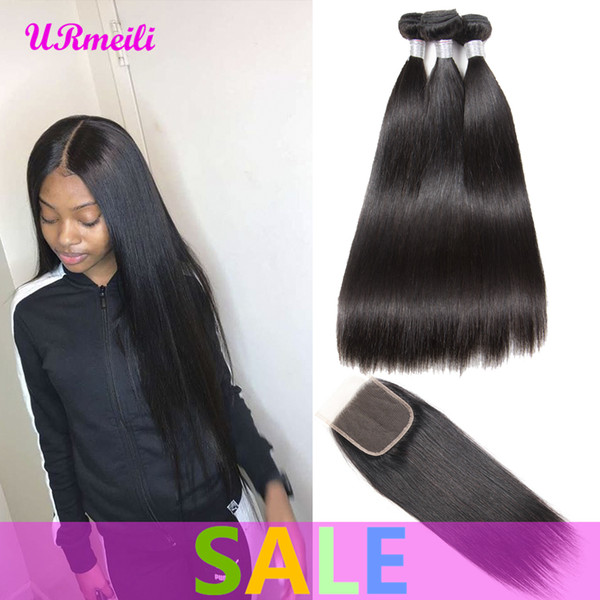 Peruvian straight Human Hair Bundles With Closure 3/4 Bundles With Closure DHgate Peruvian Virgin Hair Straight 30 inch Bundles With Closure