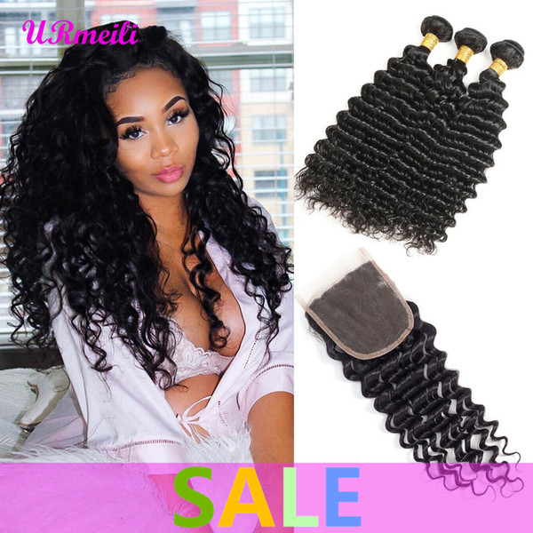 Peruvian Deep Wave Bundles With Closure Human Hair Bundles With Closure Peruvian Virgin Hair 3 Bundles With Closure Remy Hair Weave