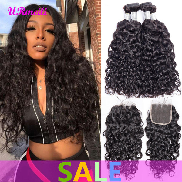 Malaysian Water Wave Bundles With Frontal 100% Human Hair Malaysian Water Weave 4/5 Pcs Extension Remy 3/4 Bundles With Closure Hair