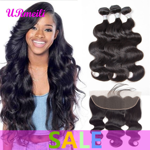 Body Wave bundles with frontal 10A Grade Brazilian Virgin Hair Body Wave with Frontal Closure Unprocessed Remy Hair 3/4 Bundles with Frontal