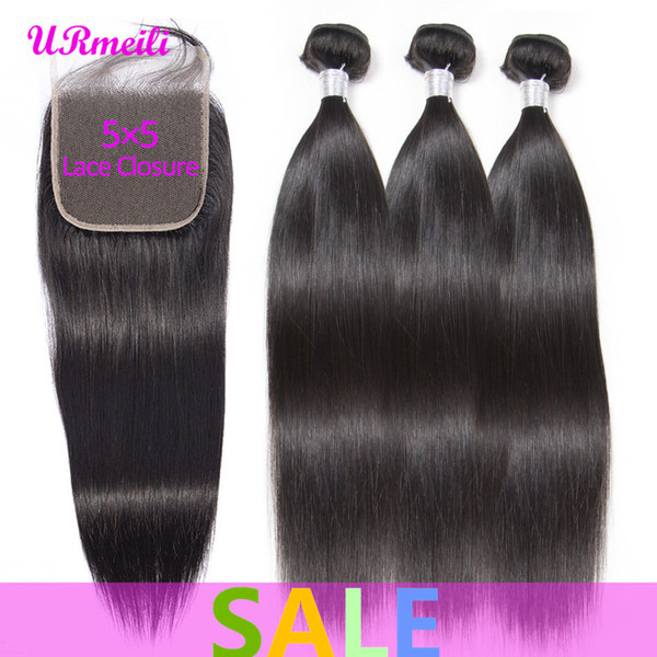 Nice Brazilian Straight Hair Bundles With 5x5 Lace Closure 8A Brazilian Unprocessed Human Hair Bundles With Closure 3/4 Bundles With Closure