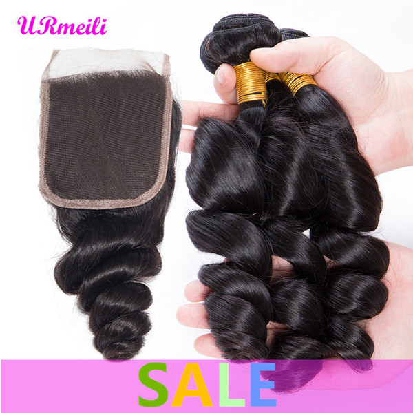 URmeili Loose Wave human hair bundles with closure Brazilian Virgin hair loose deep bundles with closure DHgate Remy Unprocessed Human Hair