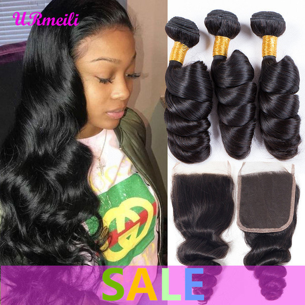 Loose Wave Human Hair Bundles With Closure Brazilian Hair Weave Bundles With Closure Remy Human Hair 3/4 Bundles With Closure