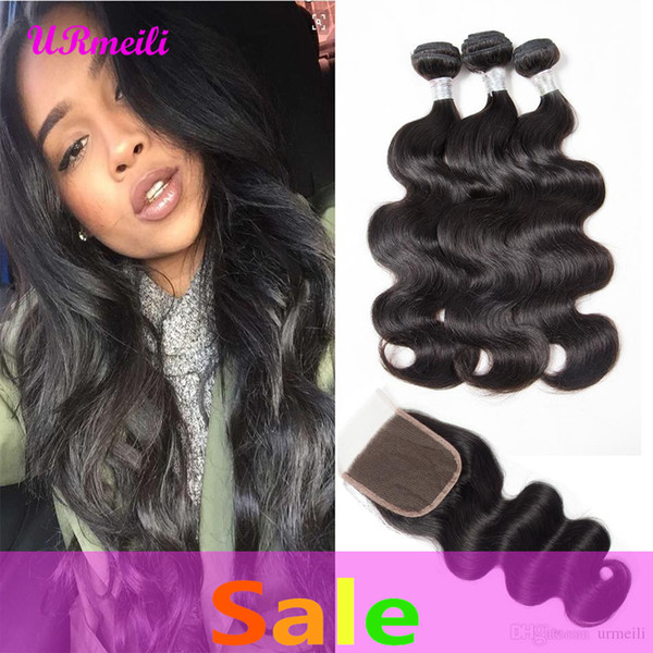 Brazilian Body Wave Human Hair Bundles with Closure 10a grade virgin hair Bundles With Closure 100% Unprocessed Human Remy Hair Body Wave