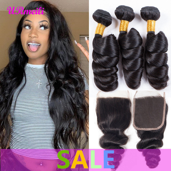 Loose Wave Human Hair Bundles With Closure Remy Human Hair Bundles With Closure Brazilian Virgin Hair Wave 3 Bundles With 4*4 Closure