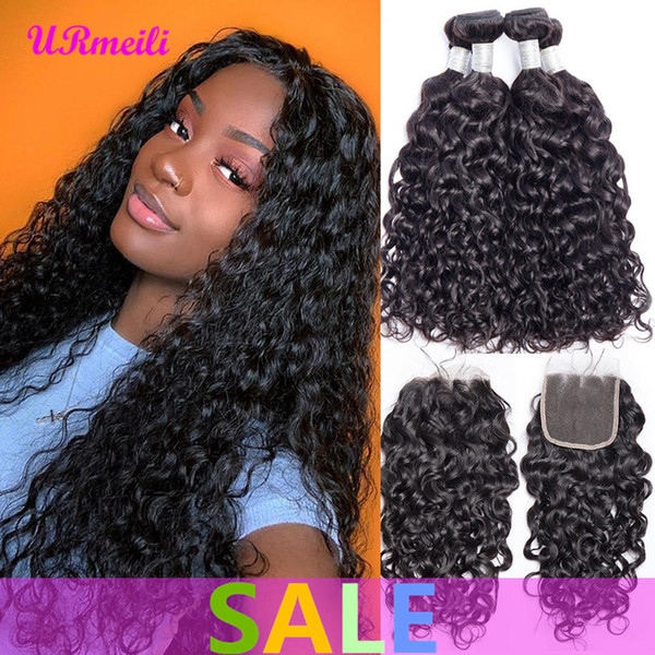 Water Wave Bundles With Lace Closure Malaysian Virgin Hair Bundles with Closure Remy Human Hair Bundles with Closure 4/5 pcs 100g/Bundle