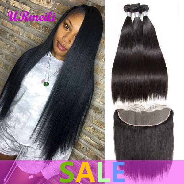 9A Malaysian Straight Hair 13x4 Lace Frontal Closure with Bundles Remy Human Hair Bundles with Lace Frontal cheap human hair weave bundles